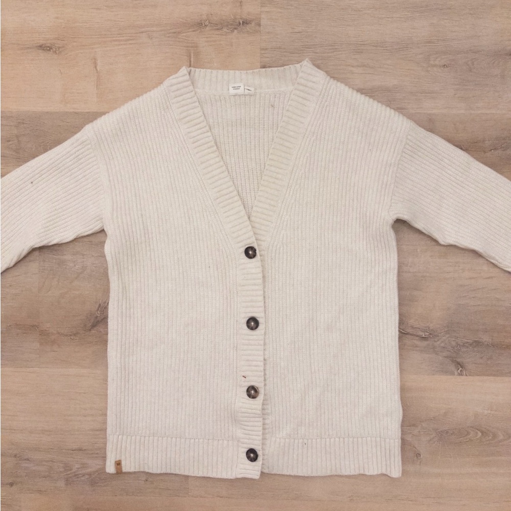Tentree Sustainable Wool Blend Chunky Knit Cardigan Cream